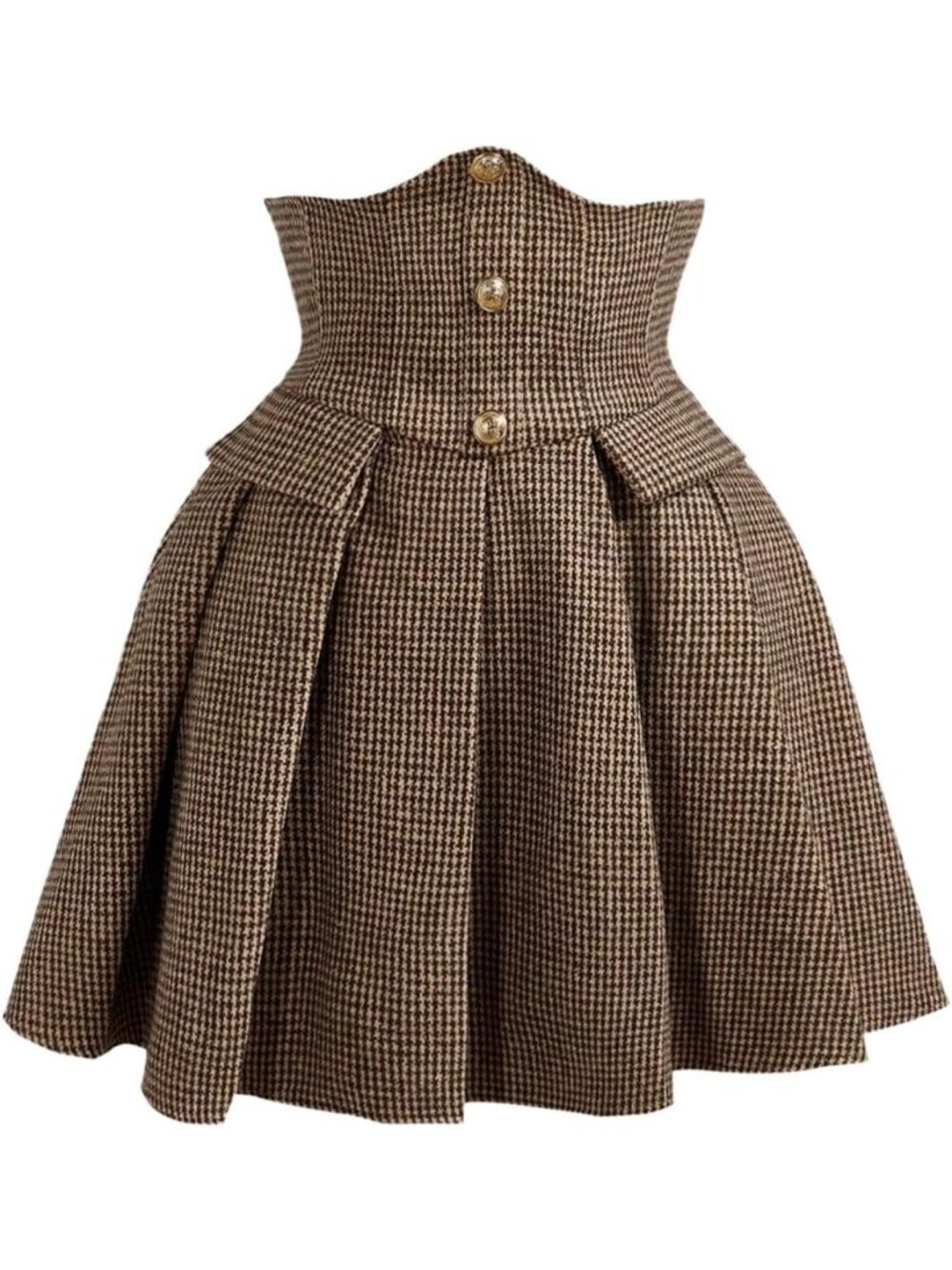 Plaid Mini Skirt for Women | Button Front, Pleated A-Line, Flowy Houndstooth